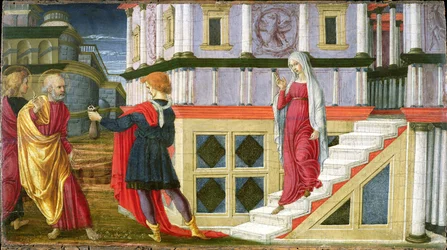 Simón el Mago ofreciendo dinero a San Pedro, 1470-75
